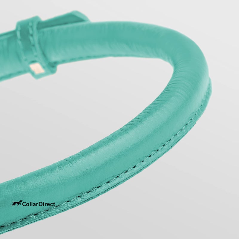CollarDirect Rolled Leather Dog Collar, Soft Padded Round Puppy Collar, Handmade Genuine Leather Collar Dog Small Large Cat Collars 13 Colors (6-7 Inch, Mint Green Textured) - Image 2